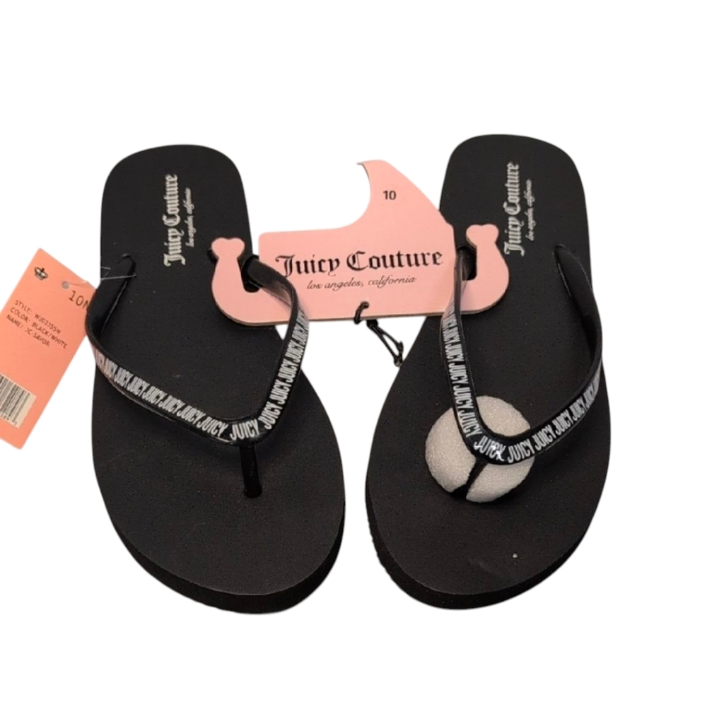 Juicy Couture Savor Slip On Signature Flip-Flops Black & White Size 10 *READ